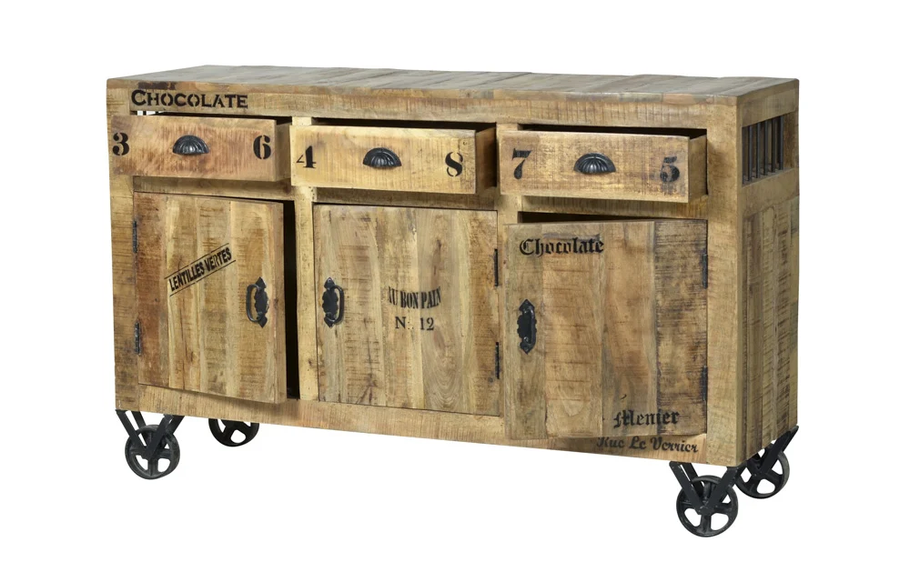 SIT Möbel RUSTIC Sideboard lackiertes Mangoholz mit starken Gebrauchsspuren Natur Antik