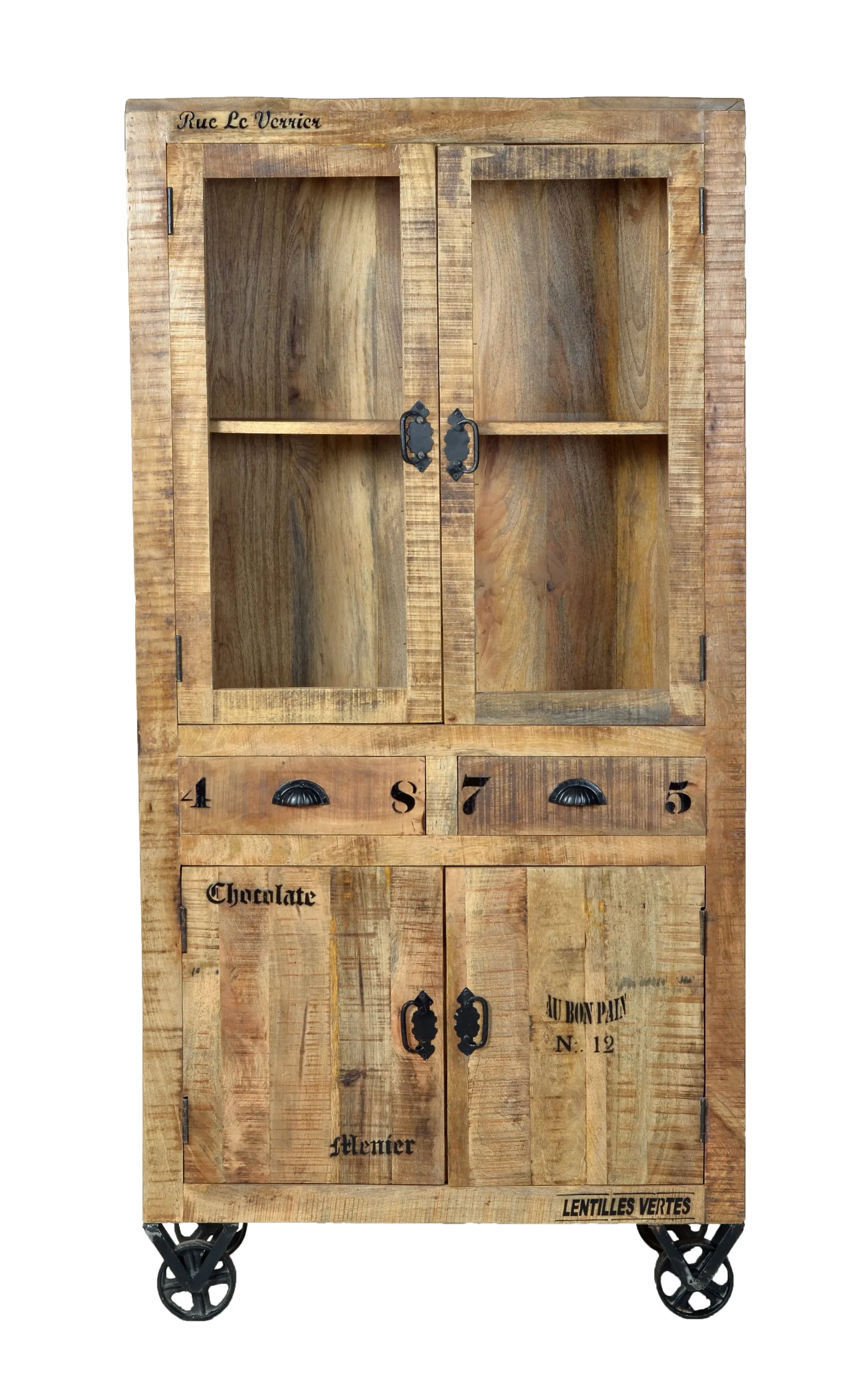 SIT Möbel RUSTIC Vitrine lackiertes Mangoholz mit starken Gebrauchsspuren Natur Antik