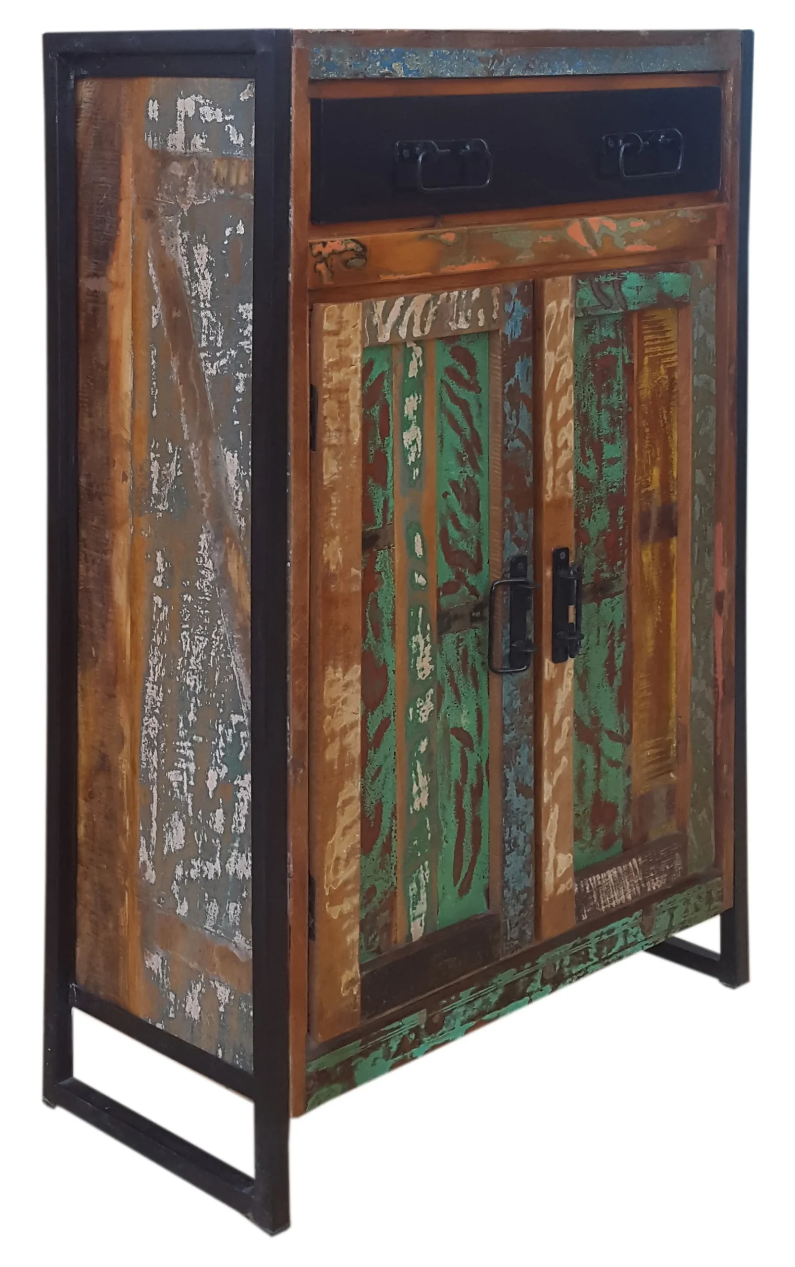 SIT Möbel BALI Highboard Recyceltes Altholz/schwarzen Altmetall und Gebrauchsspuren