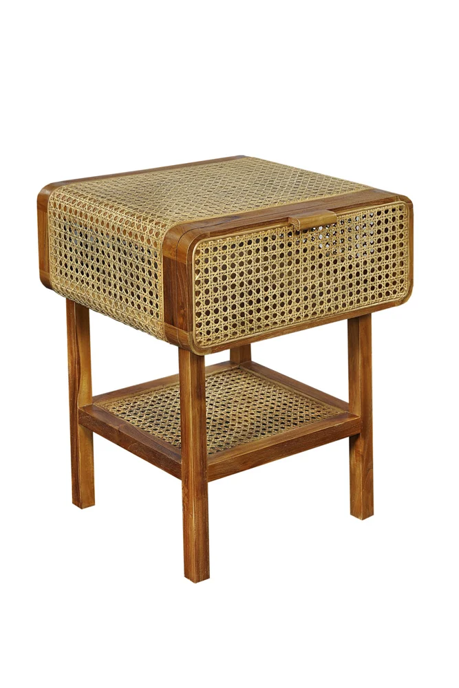 SIT Möbel ROMANTEAKA Nachtkommode Teak/Peddigrohr-Geflecht natur