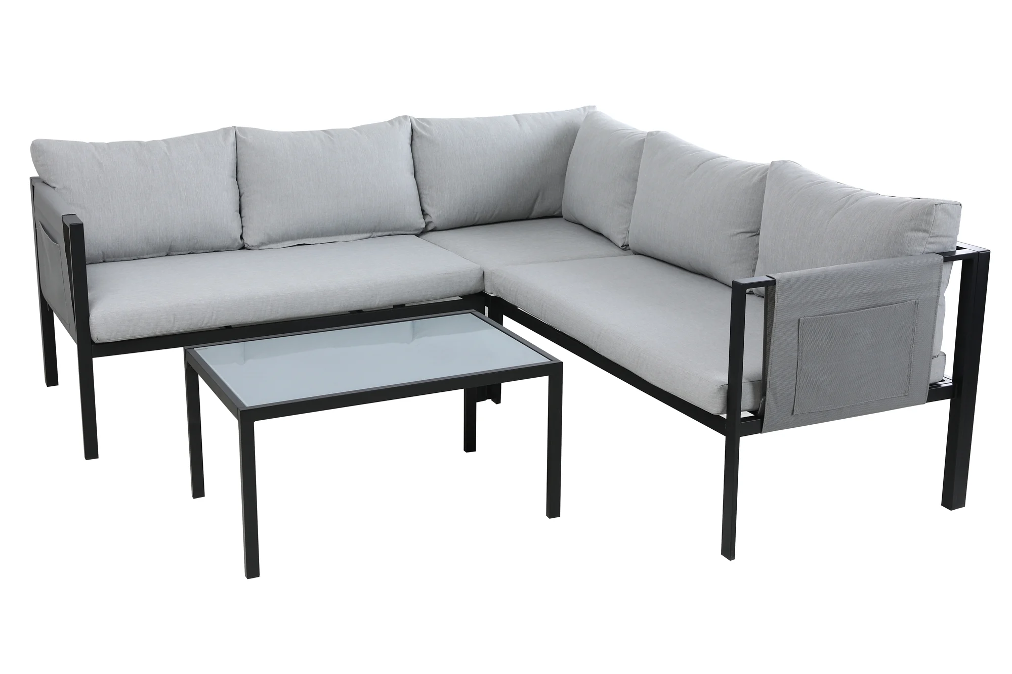 Möbilia Sitzgruppe 1 x Ecksofa + 1 x Couchtisch inkl. Kissen Stahl/Olefin