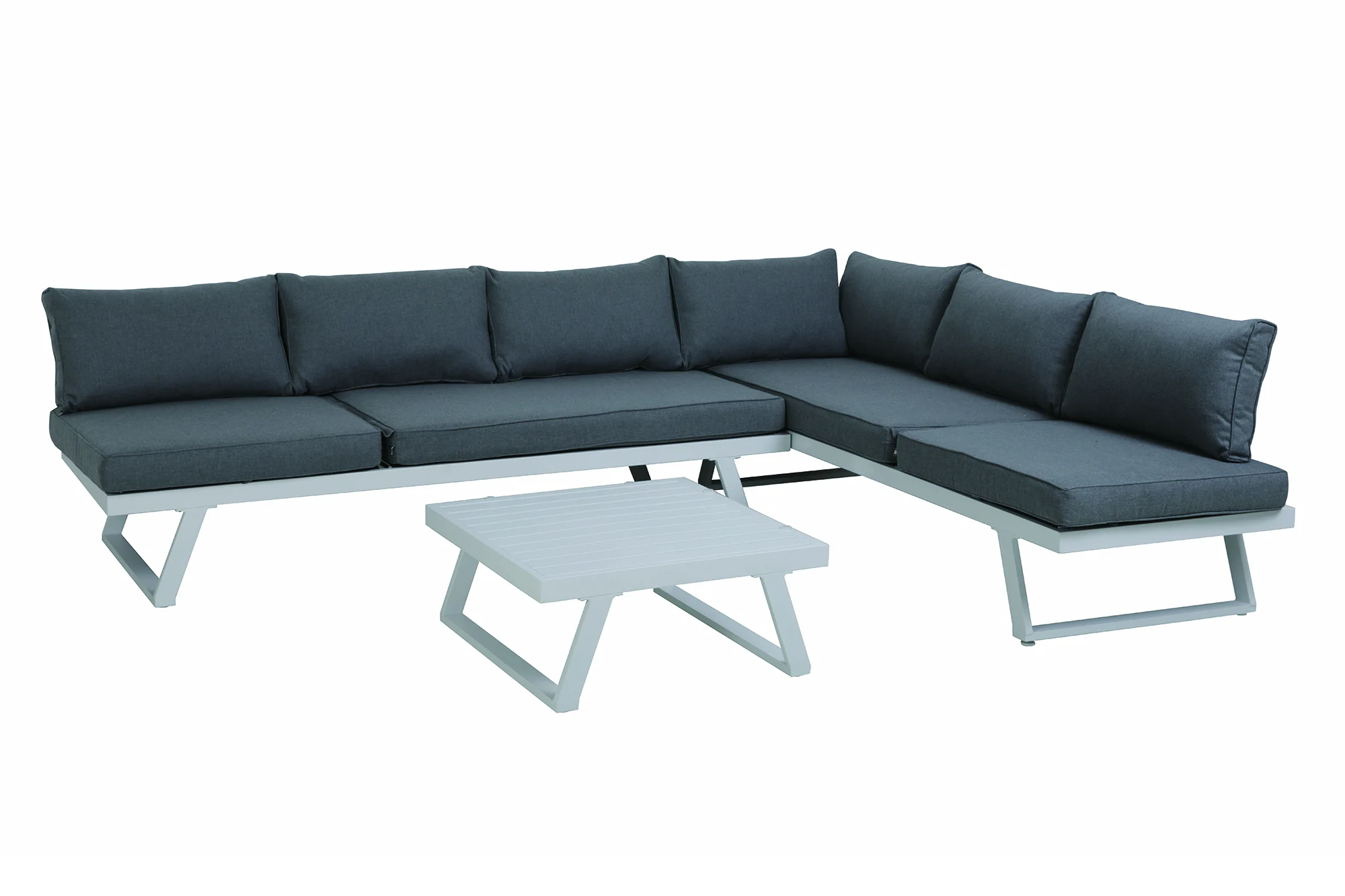 Möbilia Sitzgruppe 1 x Ecksofa + 1 x Couchtisch inkl. Kissen Stahl/Polyholz weiß/grau