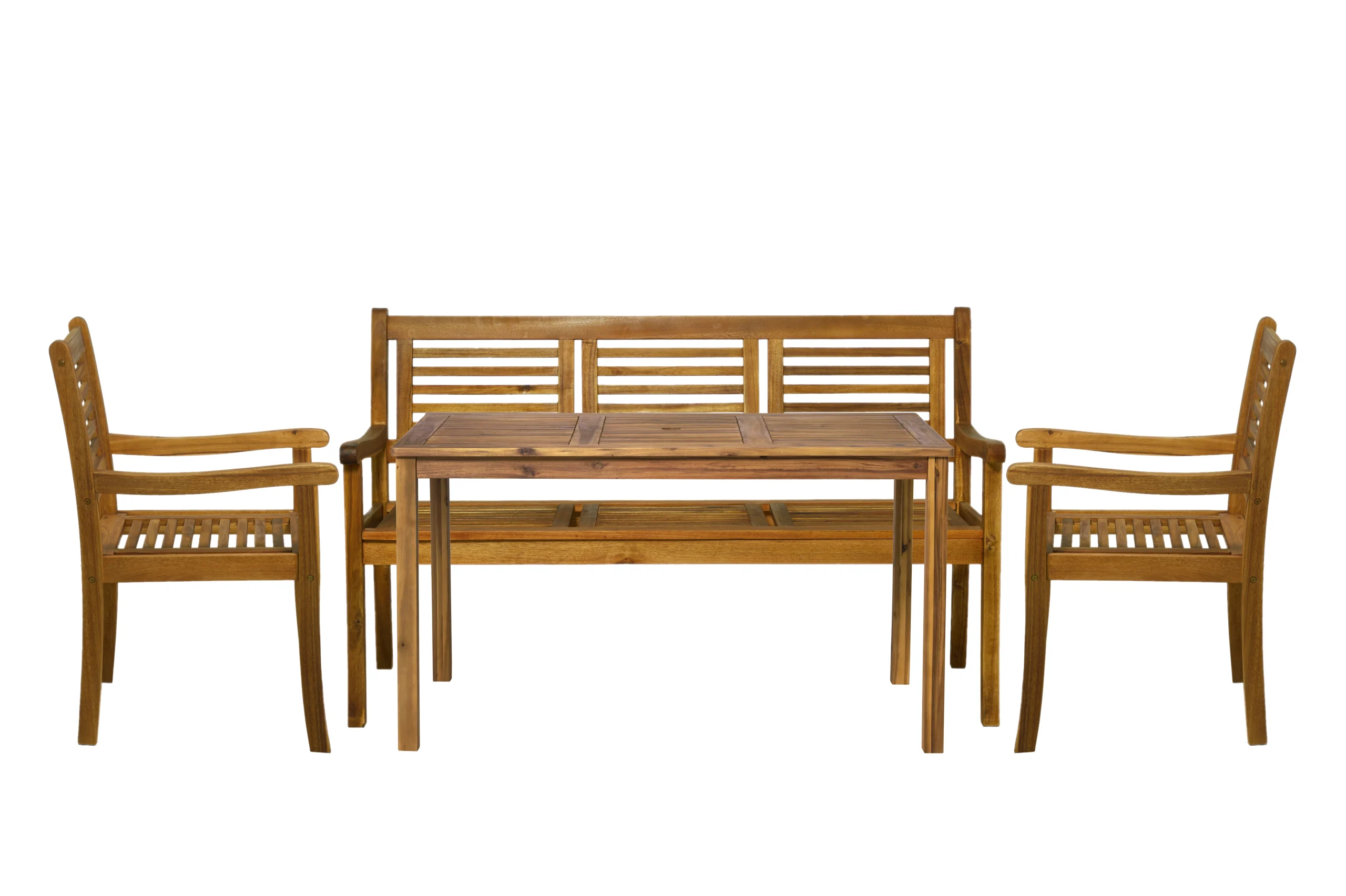Möbilia Sitzgruppe 1 x Tisch + 2 x Stühle + 1 x Bank Akazie natur