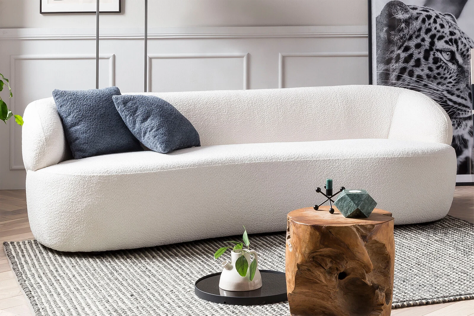 SalesFever Nierensofa 3-Sitzer Bouclé Stoff Weiß 220x93x70 cm