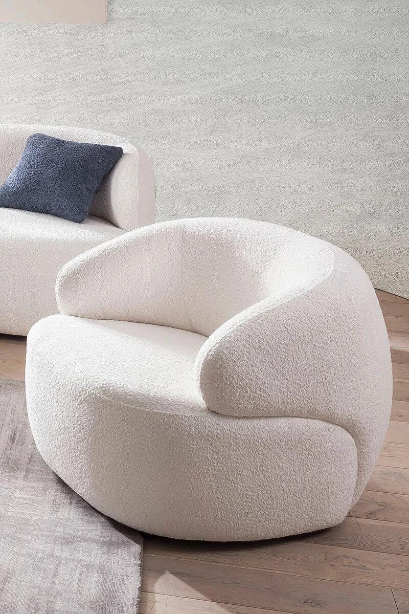 SalesFever Cocktailsessel mit abgerundeten Armlehnen Bouclé Stoff Weiß