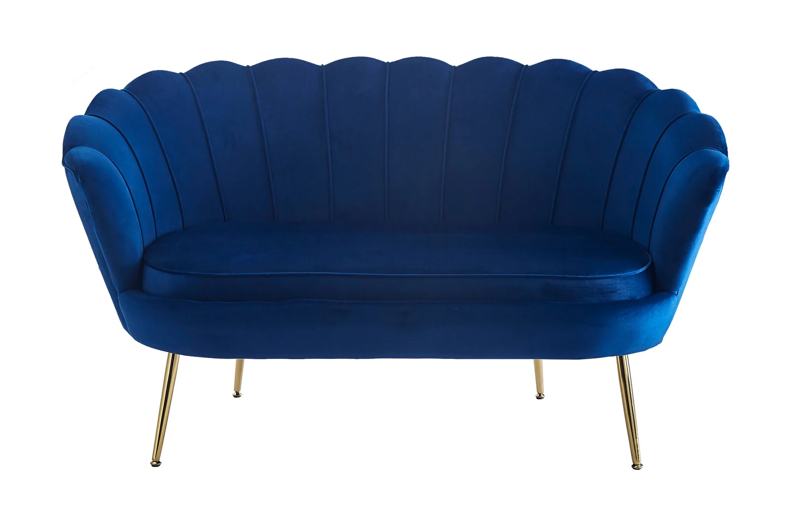 SalesFever Muschelsofa aus Samt Dunkelblau Beine Chrom Gold 136x77x78 cm
