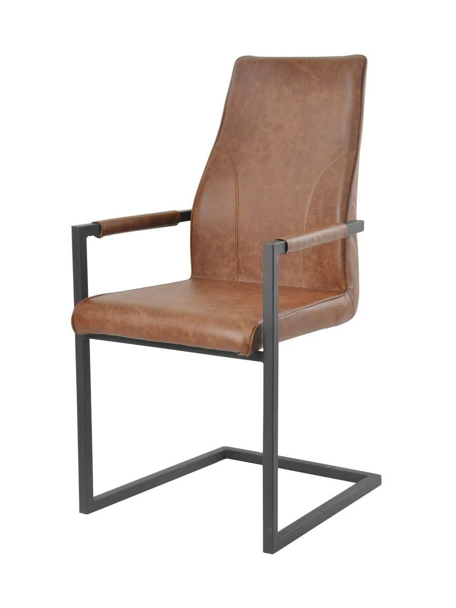 SalesFever Esszimmerstuhl 2er Set hellbraun Kunstleder-Optik Metallgestell schwarz