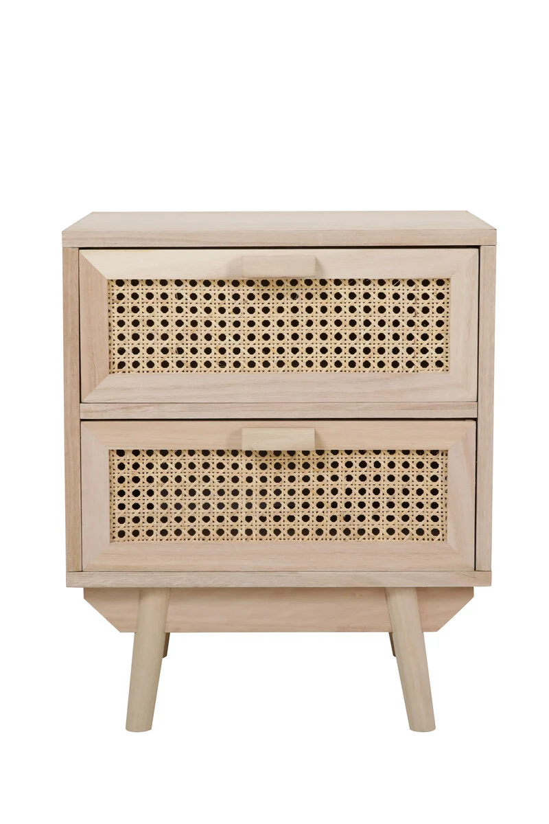 SalesFever Nachtkommode mit 2 Schubladen Holzwerkstoff Rattangeflecht Natur 42x36 cm