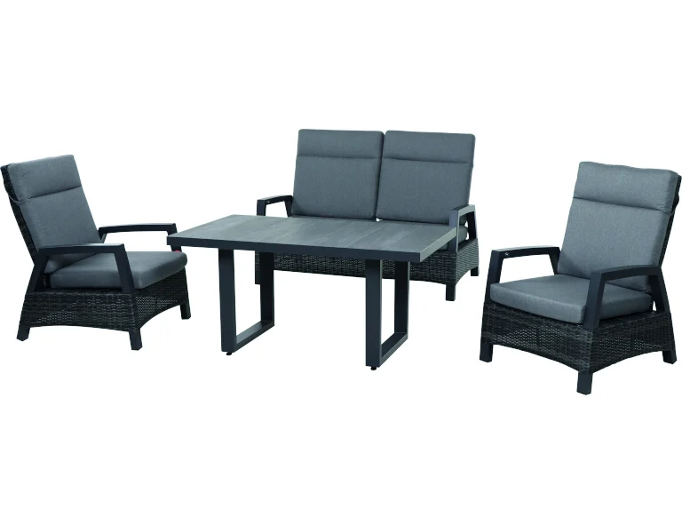 Siena Garden Taranto Lounge Set 4-tlg. Aluminium/Geflecht Anthrazit/Grau inkl. Kissen