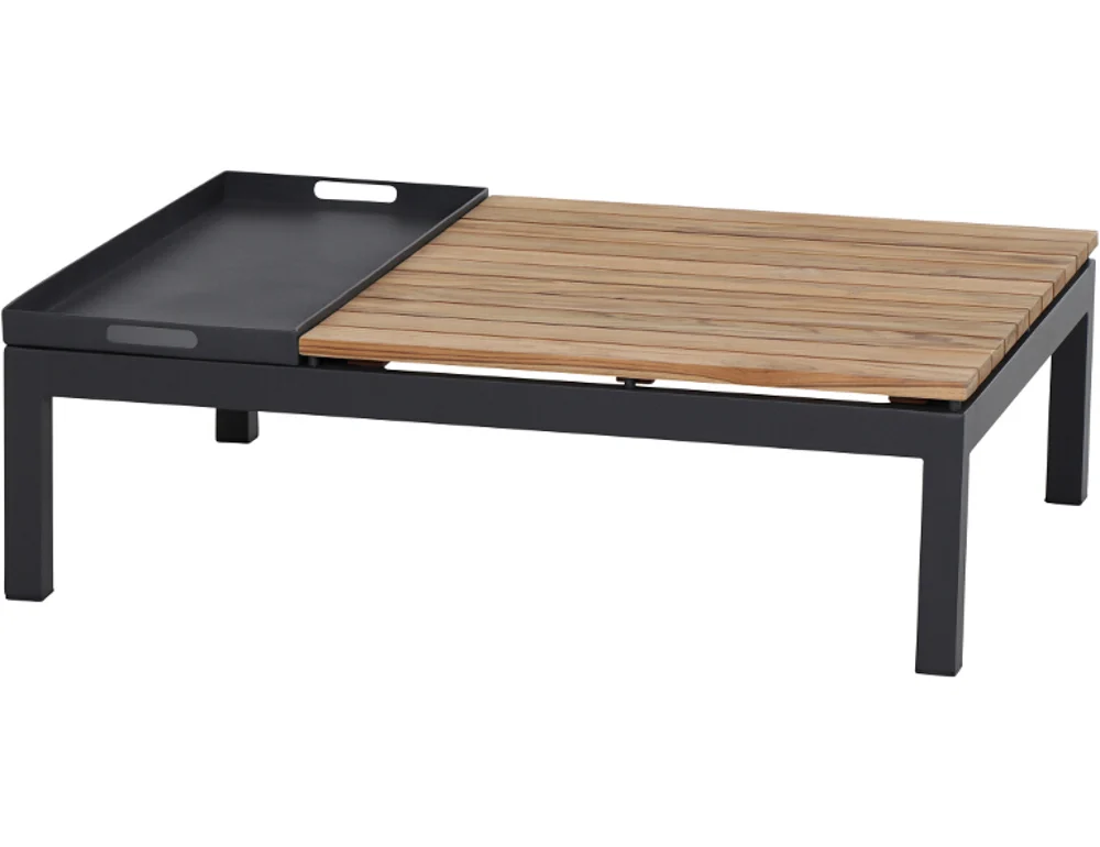 Siena Garden Alivida Loungetisch 102x70 cm Alu/Schwarz Teak Rechtseckig