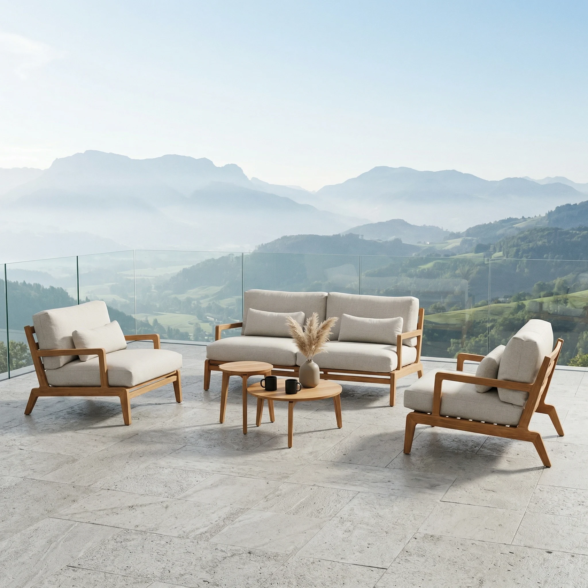 SUNS TERMOLI Sofagarnitur 5-teilig Teak inkl. Kissen Taupe gravel
