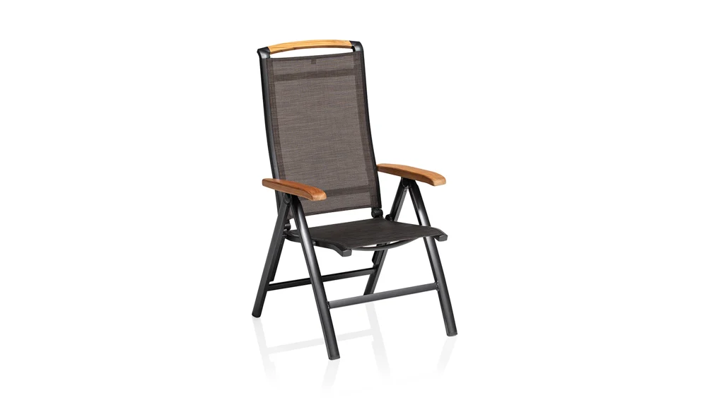 Kettler Memphis Multipositionssessel Aluminium/Outdoorgewebe Teak Armlehnen