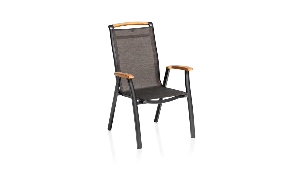 Kettler Memphis Stapelsessel Aluminium/Outdoorgewebe Teak Armlehnen