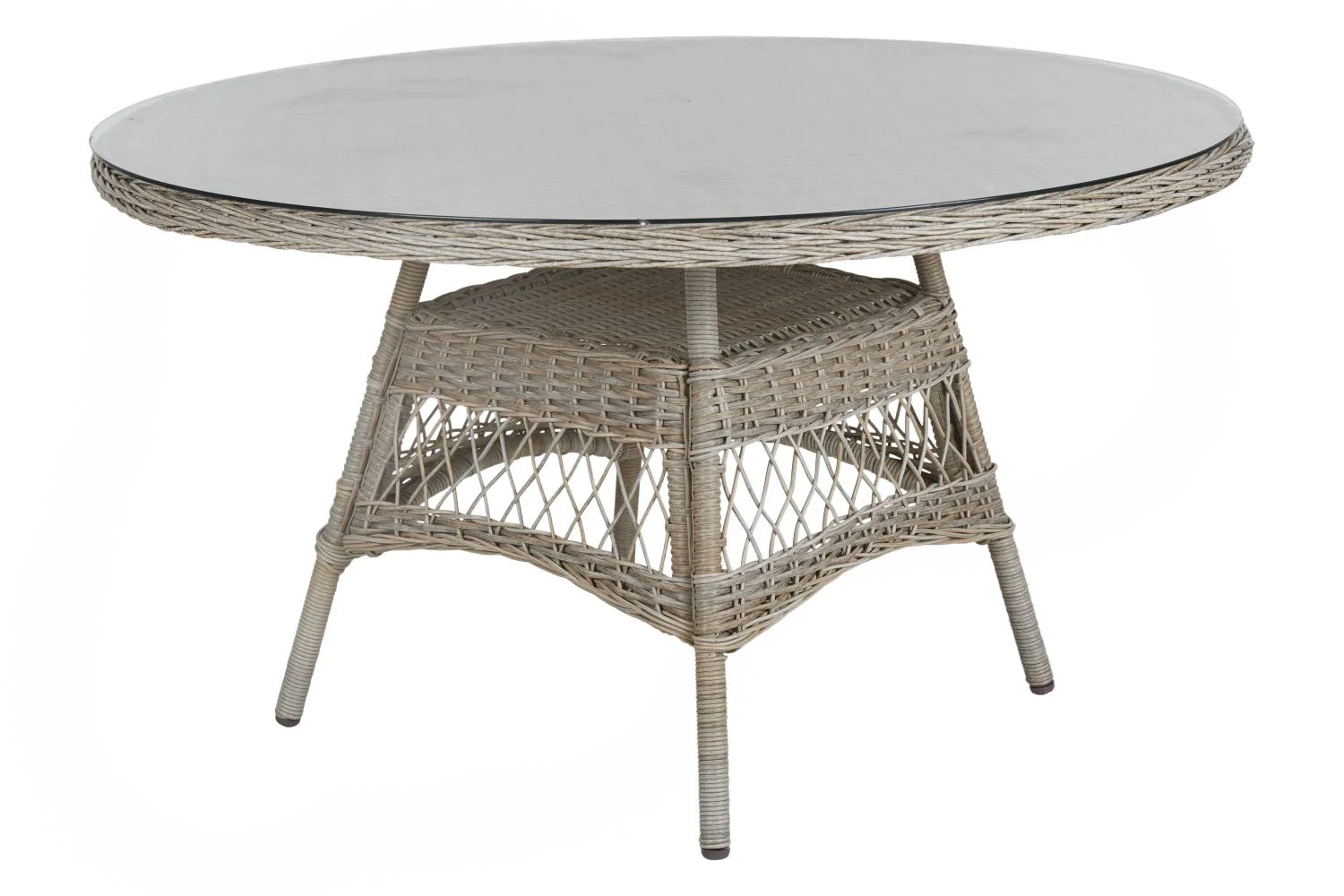 Brafab Kamomill Gartenesstisch Geflecht/Glas Beige Ø130x73 cm