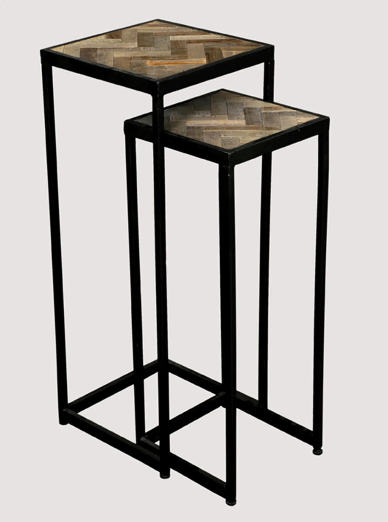 Faktorei Mira Pflanzsäule 2er Set Teak Schwarz/Metall Schwarz - Die Faktorei