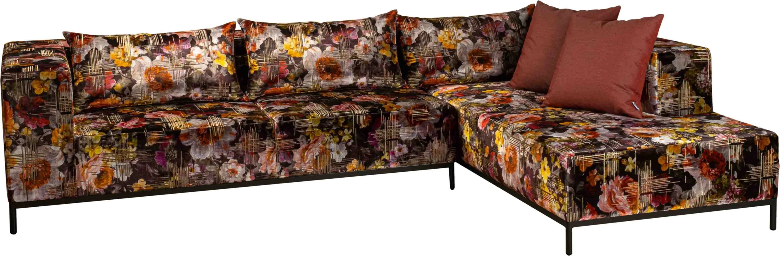 Stern Taavi Set Ecksofa/Recamiere Aluminium schwarz matt mit Bezug Dessin Flower