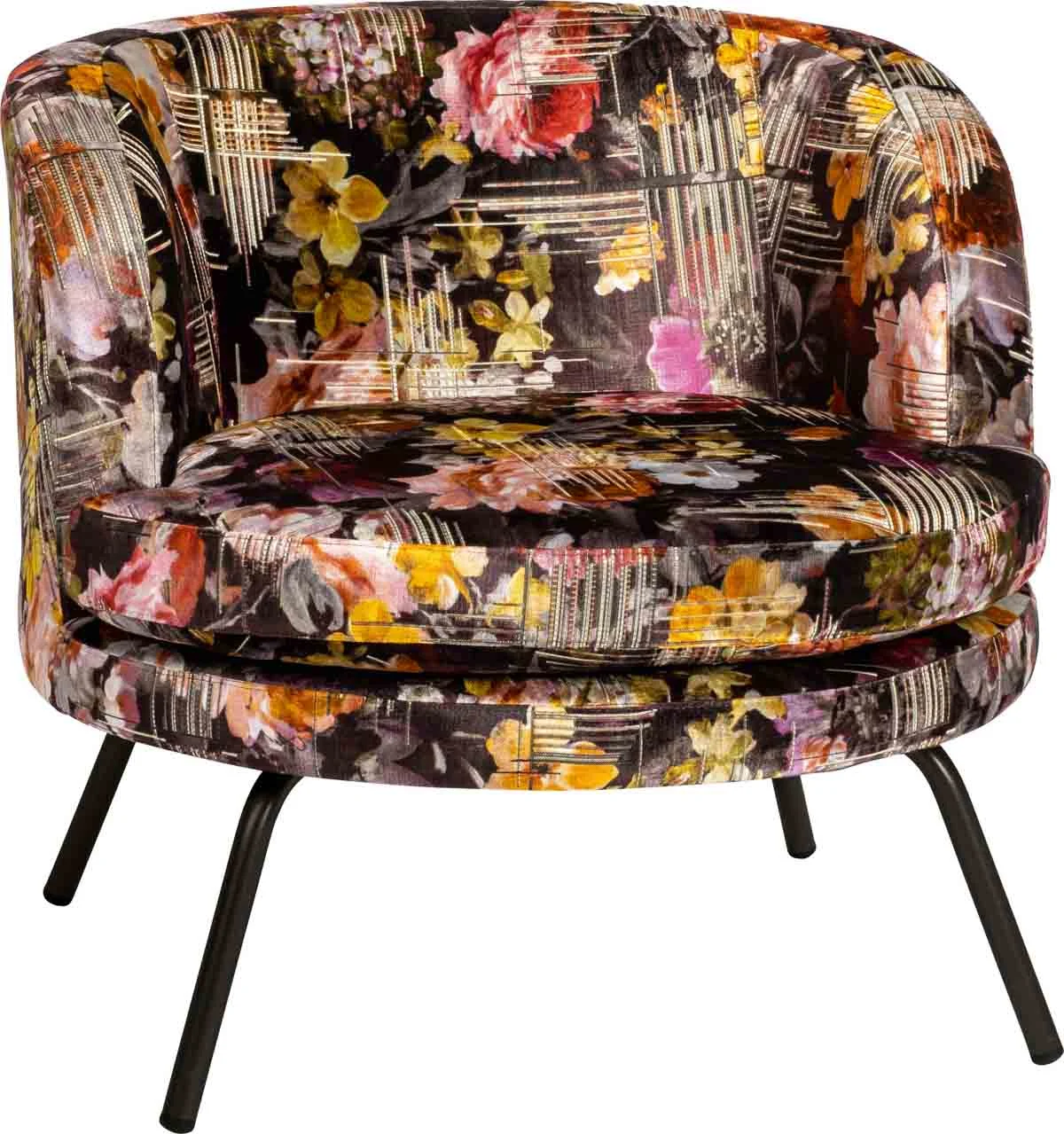 Stern Leni Lounge-Sessel Aluminium schwarz matt Bezug Viskose Dessin Flower