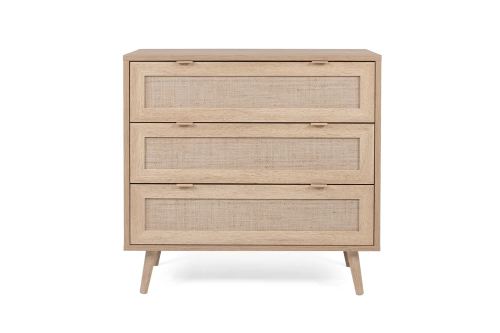 Finori Bali 03A Kommode Holzwerkstoff Sonoma Eiche/Rafia Geflecht