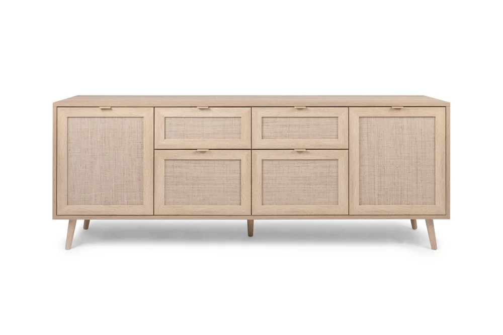 Finori Bali 51B Sideboard Holzwerkstoff Sonoma Eiche/Rafia Geflecht Optik