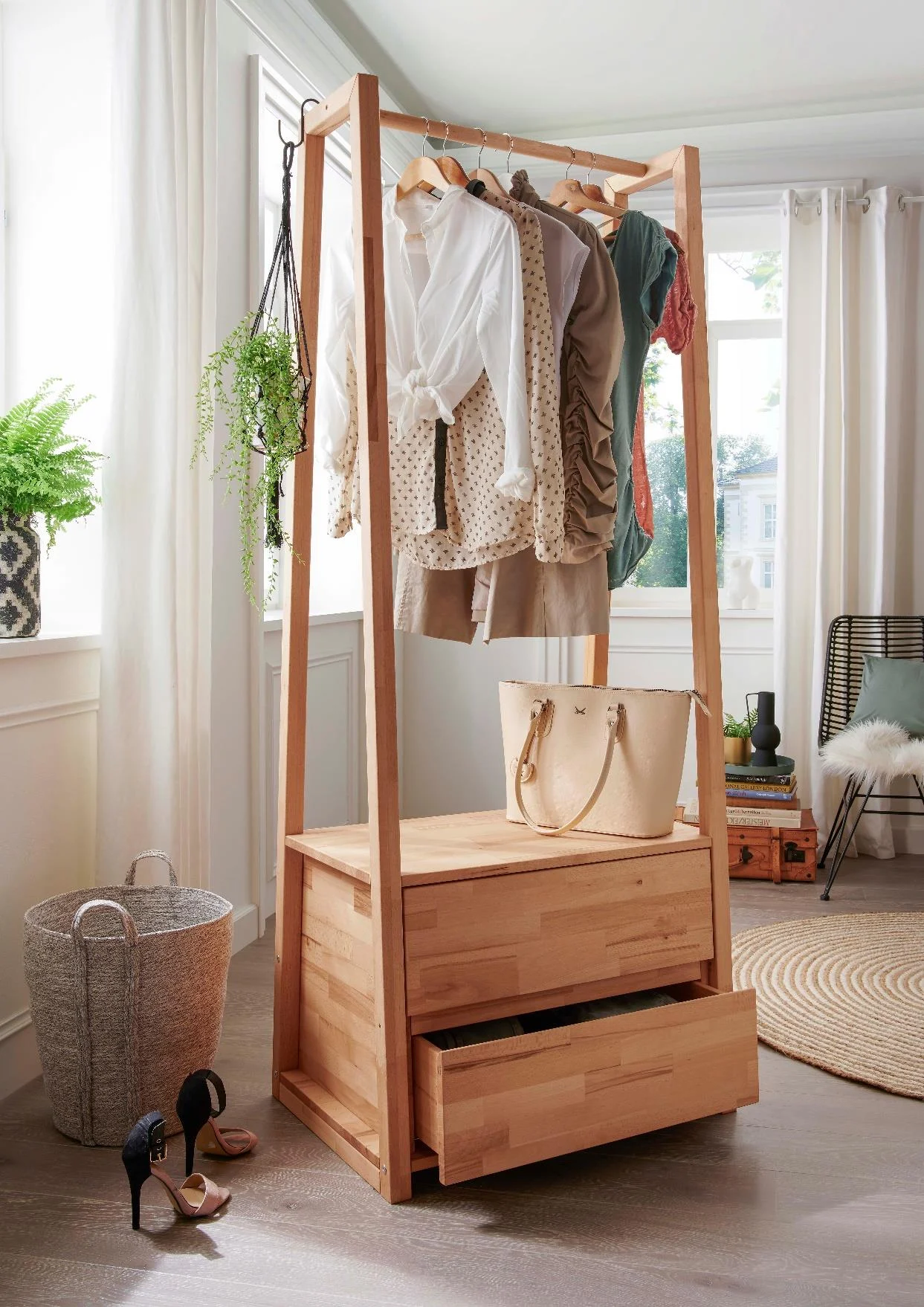 TPT Möbel BERN Garderobe Kernbuche massiv inkl. 2 Schubladen
