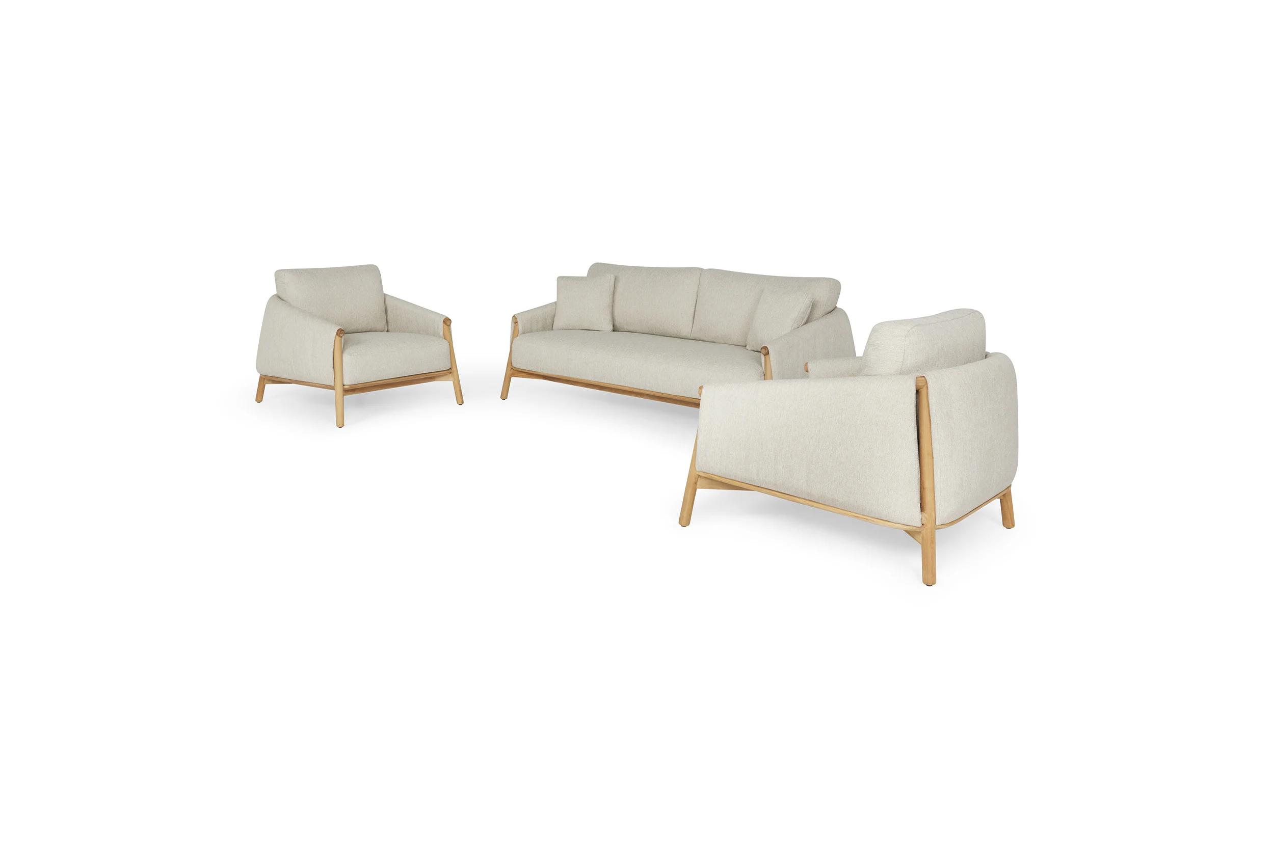 SUNS BELLANO Sofaset 3-teilig, 2 x Loungestühle 1 x 2,5- Sitzer Sofa inkl. Kissen Teak