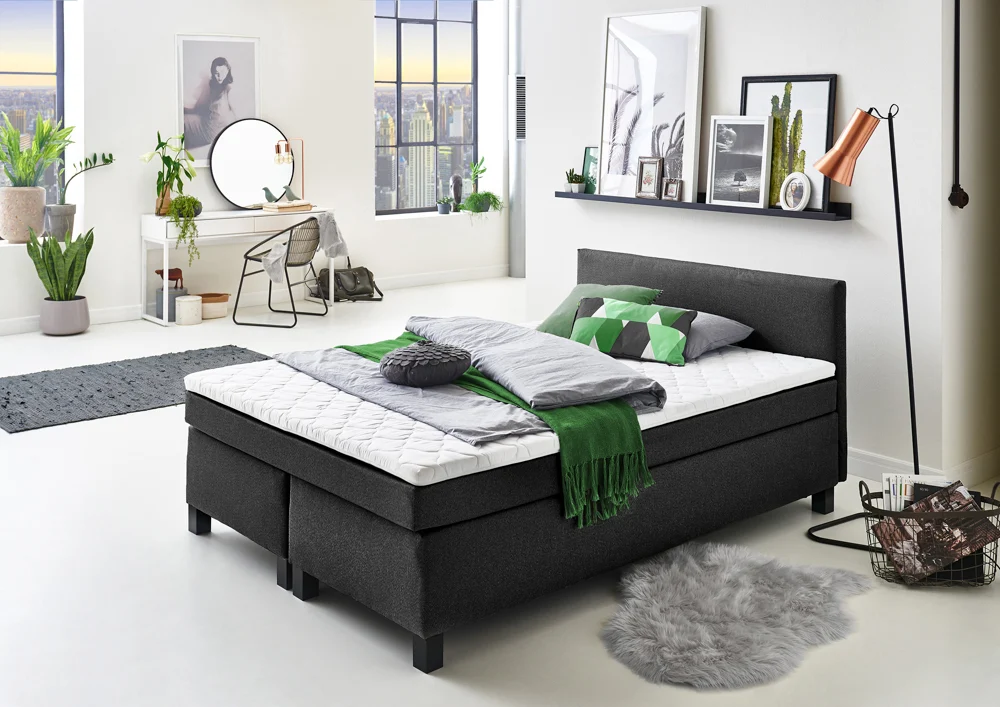 Sun Garden BX 1480 Philly Boxspringbett Holzwerkstoff/Stoff mit Federkernmatratze