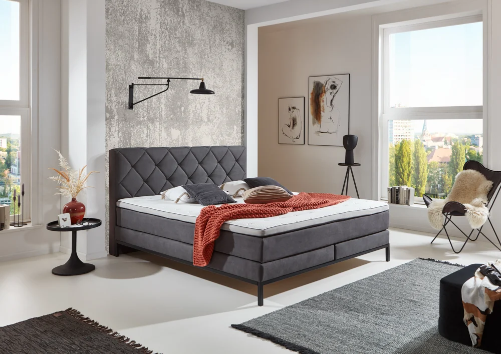 Sun Garden BX 2180 Rockaway Boxspringbett Massivholz/Stoff mit TFK-Matratze 180x200 cm
