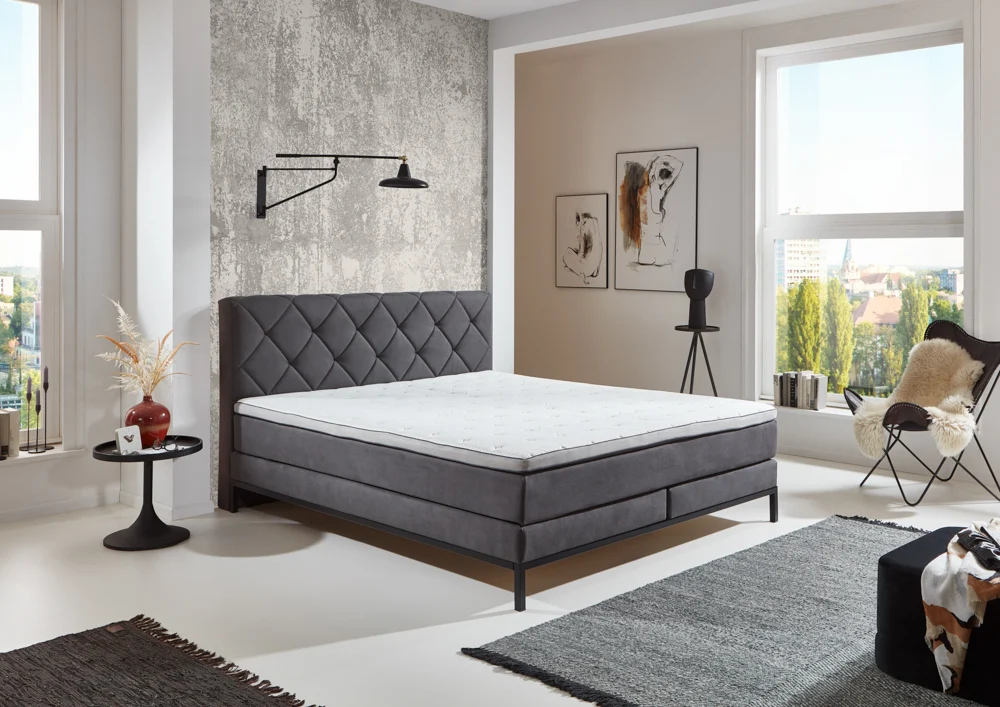 Sun Garden BX 2180 Rockaway Boxspringbett Massivholz/Stoff mit TFK-Matratze