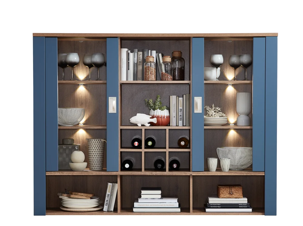 Innostyle Dijon Buffetaufsatz Holzwerkstoff Parisian Blue/Haveleiche Cognac