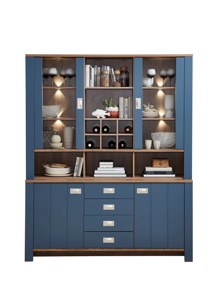 Innostyle Dijon Buffetaufsatz + Sideboard Holzwerkstoff Parisian Blue/Haveleiche Cognac