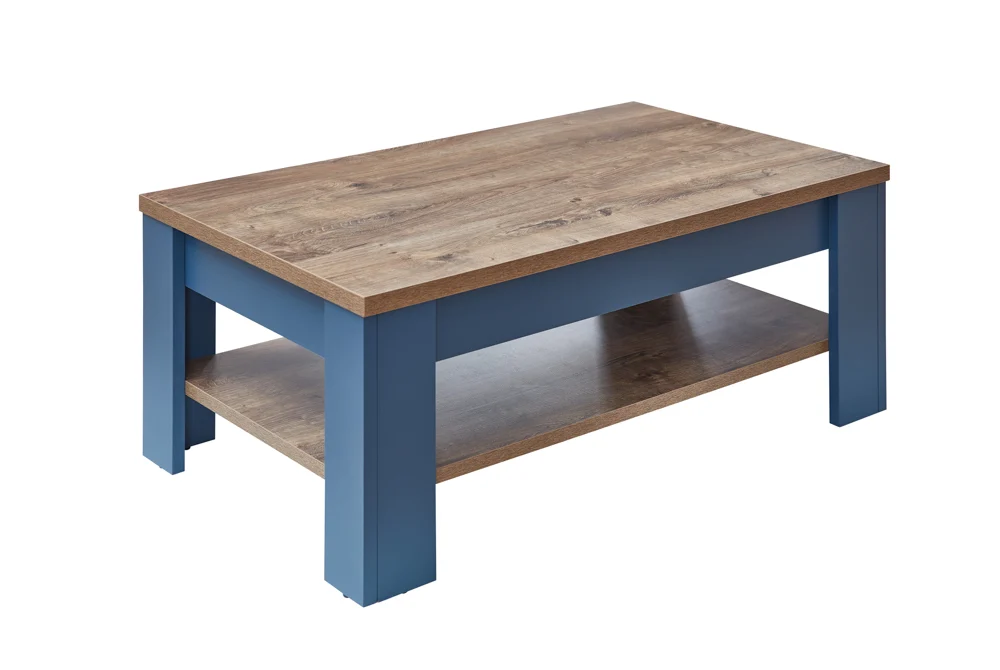 Innostyle Dijon Couchtisch mit Boden Holzwerkstoff Parisian Blue/Haveleiche Cognac