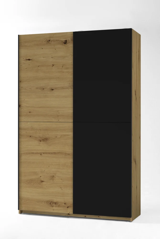 Pol Power Fast Schwebetürenschrank Holzwerkstoff Dekorfolie Artisan Eiche/Schwarz 125x196x38 cm
