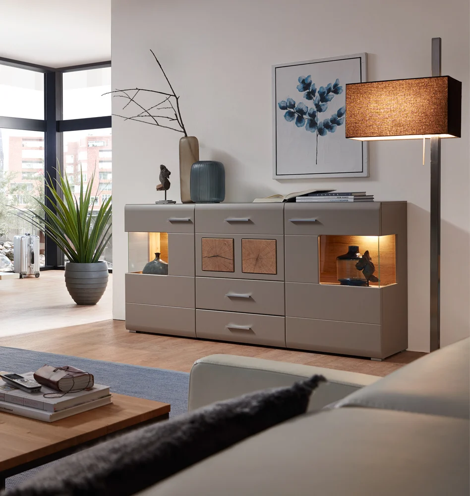 Innostyle Fun Plus II Sideboard inkl. LED-Beleuchtung Basalt/Eiche Altholz Grau/Braun