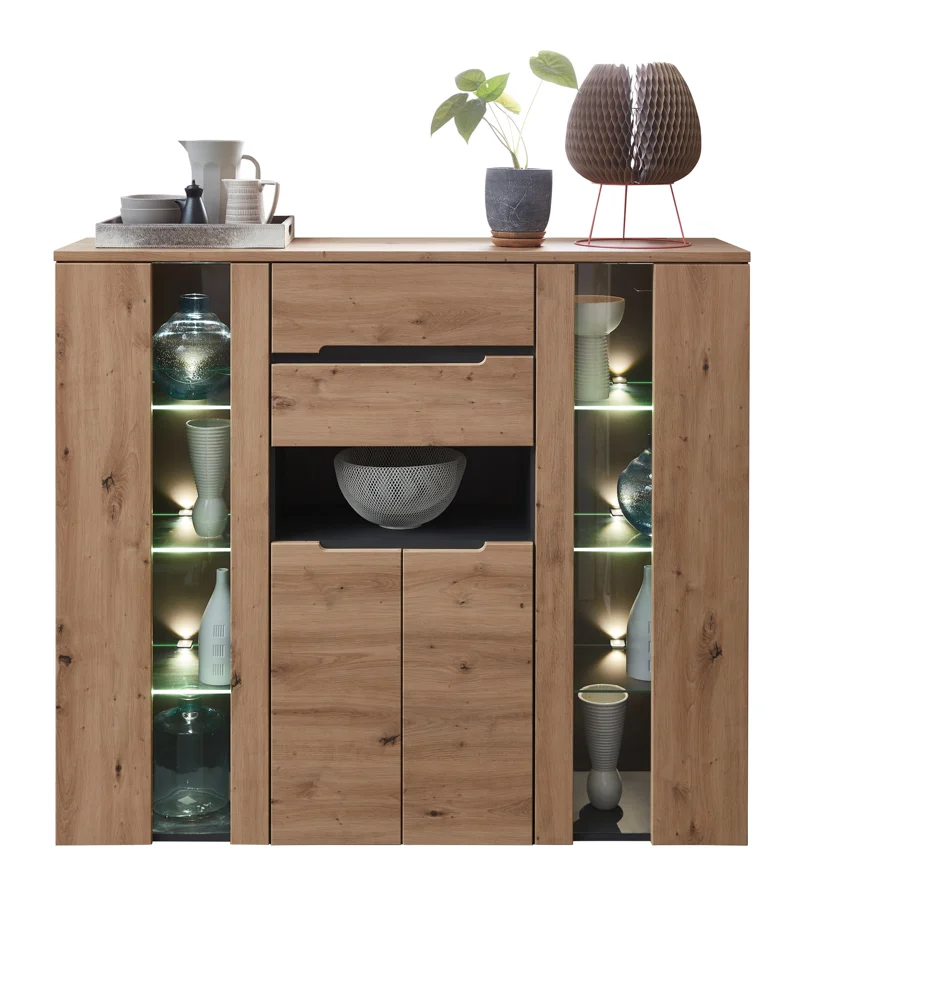 Innostyle Memphis Highboard Holzwerkstoff Artisan Eiche Optik/Graphit - LED Beleuchtung