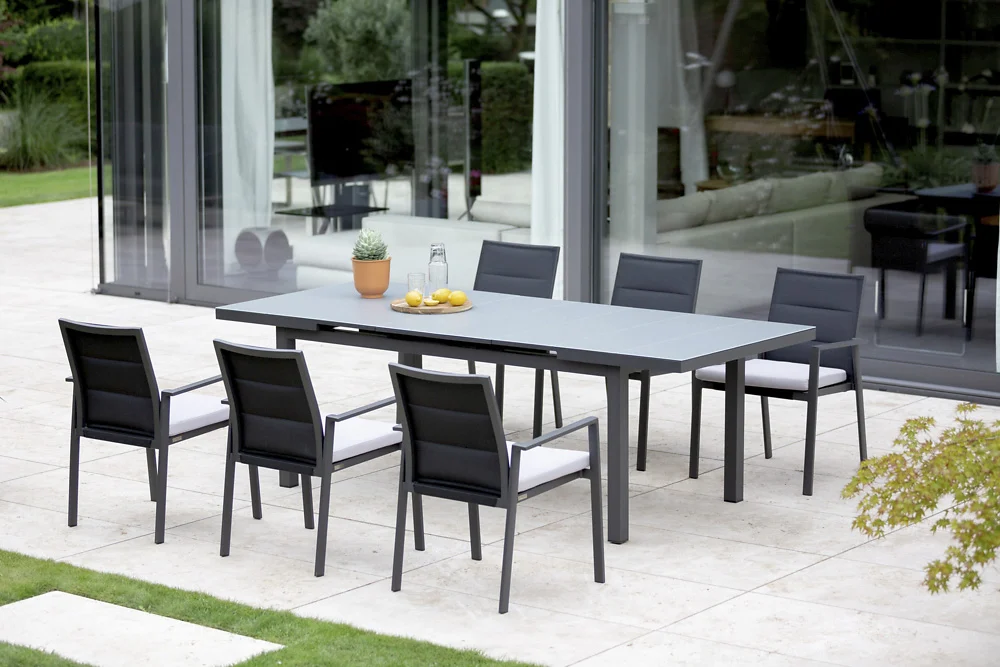 Niehoff Nancer Gartenmöbelset 7tlg. inkl. Ausziehtisch Aluminium/Glas 180(240)x100 cm