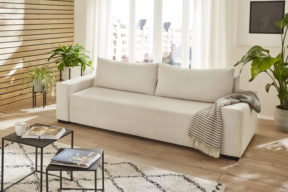Sun Garden SO210/TRIER Schlafsofa mit Stauraumfunktion und Kissen Cord natur