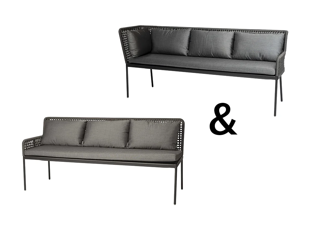 Stern Greta 2-er Dining-Set Armlehne Rechts Aluminium/Kordel inkl. Sitz- und Rückenkissen