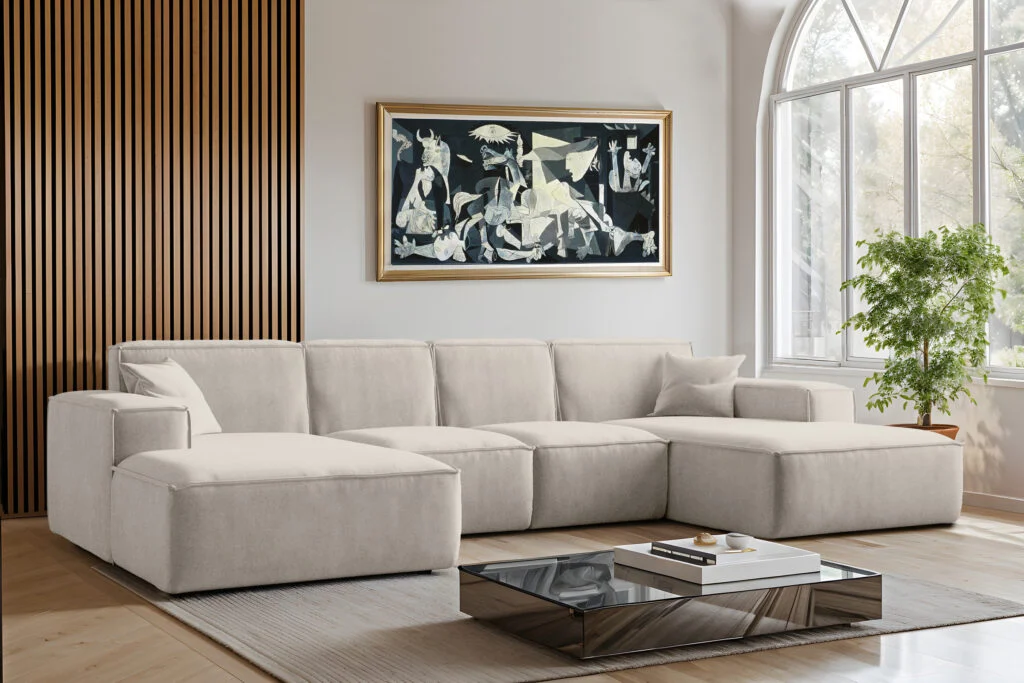 Sofa U-Form Siena, U-förmiges Ecksofa, Stoff Salvador