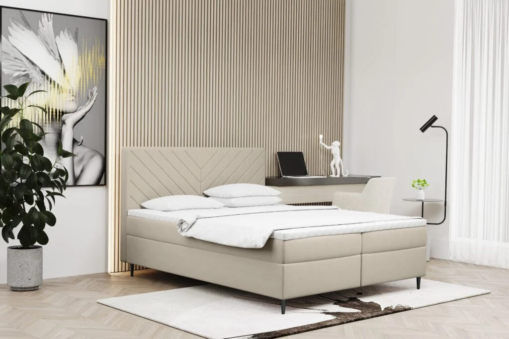 Boxspringbett mit Bettkasten und matratze + topper RUGIA Stoff Matt Velvet