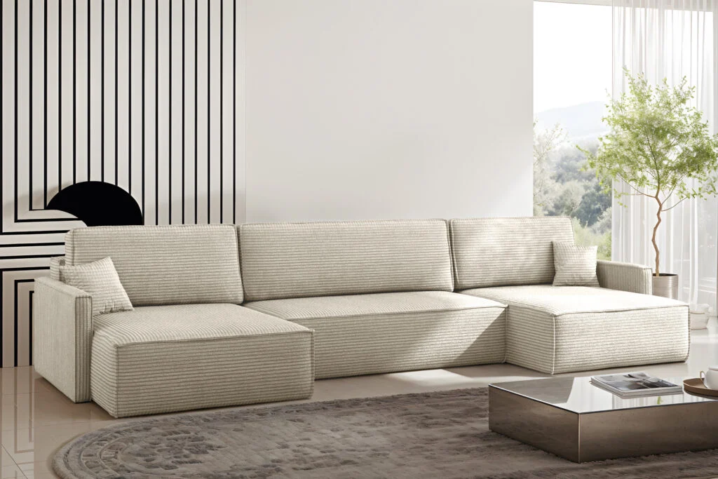 Ecksofa Carlos U-Form Mit Schlaffunktion und Bettkasten Elegante Stoff Poso