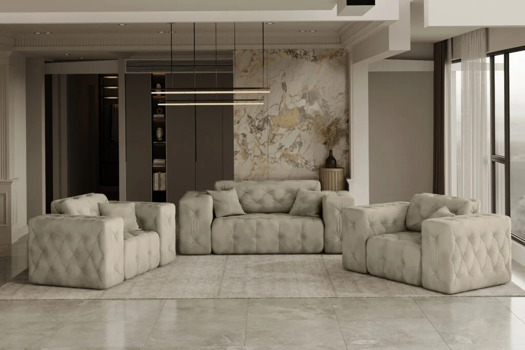 Lux 2+1 + 1 Sofagarnitur, elegant, klassisch, schick in elegantem Whisper Stoff