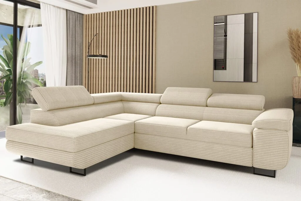 Ecksofa mit Schlaffunktion und Bettkasten Eckcouch ATOMIC stoff Poso - Ecksofa Cord
