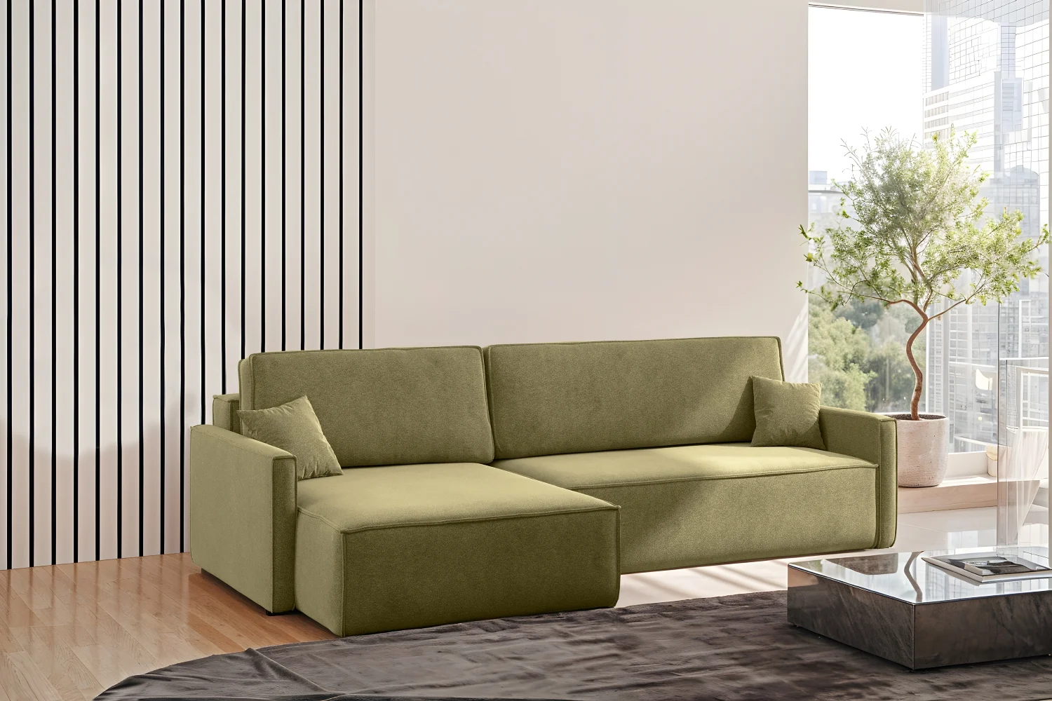 Schlafsofa Carlos L-Form, Ecksofa Mit Bettkasten Und Schlaffunktion Stoff Salvador