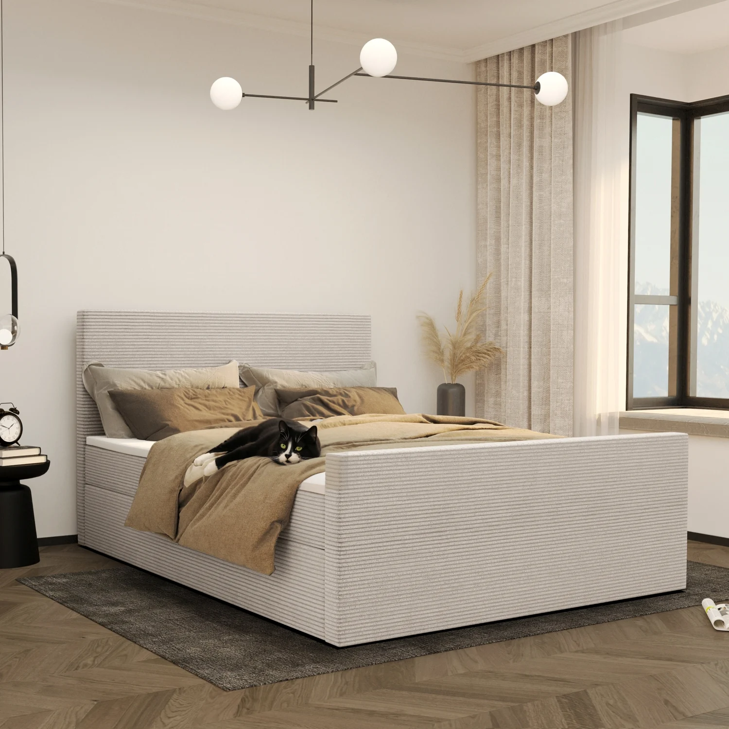 Boxspringbett mit Bettkasten und topper VIESTA stoff Poso