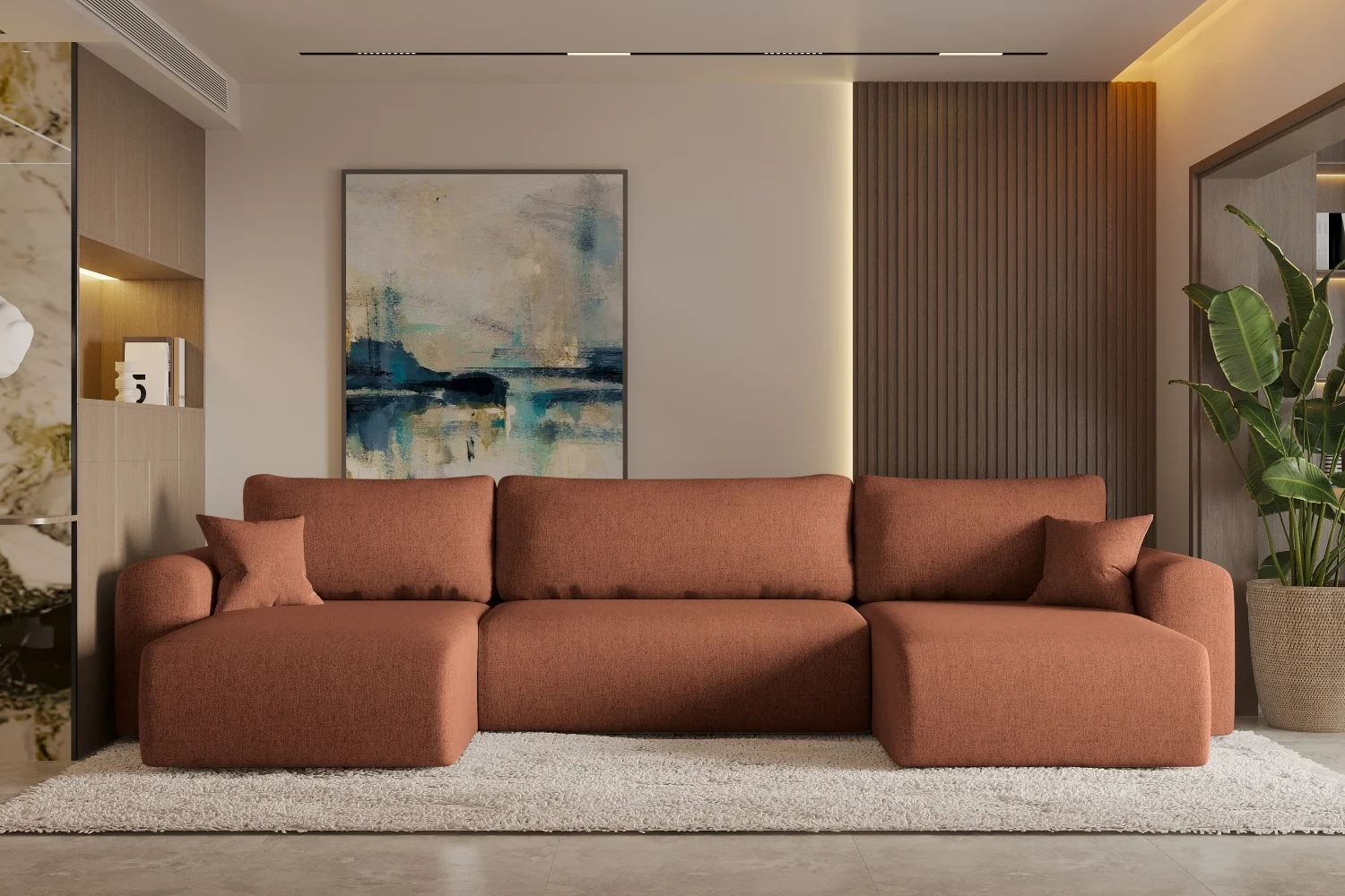 Ecksofa mit Schlaffunktion und Bettkasten, Sofa U-form, Couch U-form CAPRI