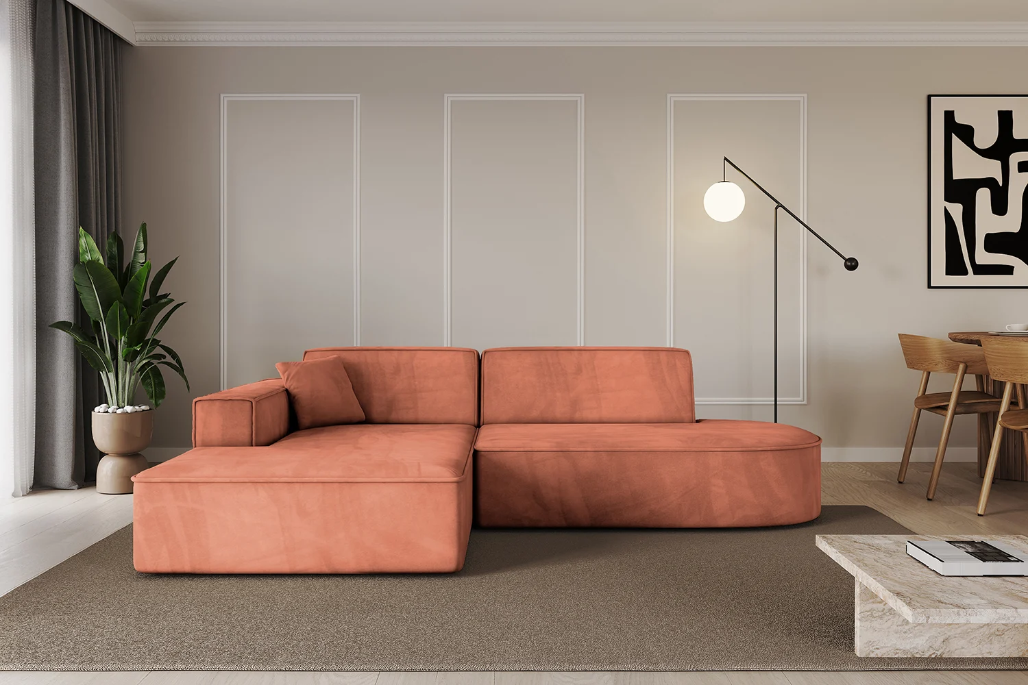 Ecksofa IREA-L1-v4 Apricot - Dream Velvet 202.07