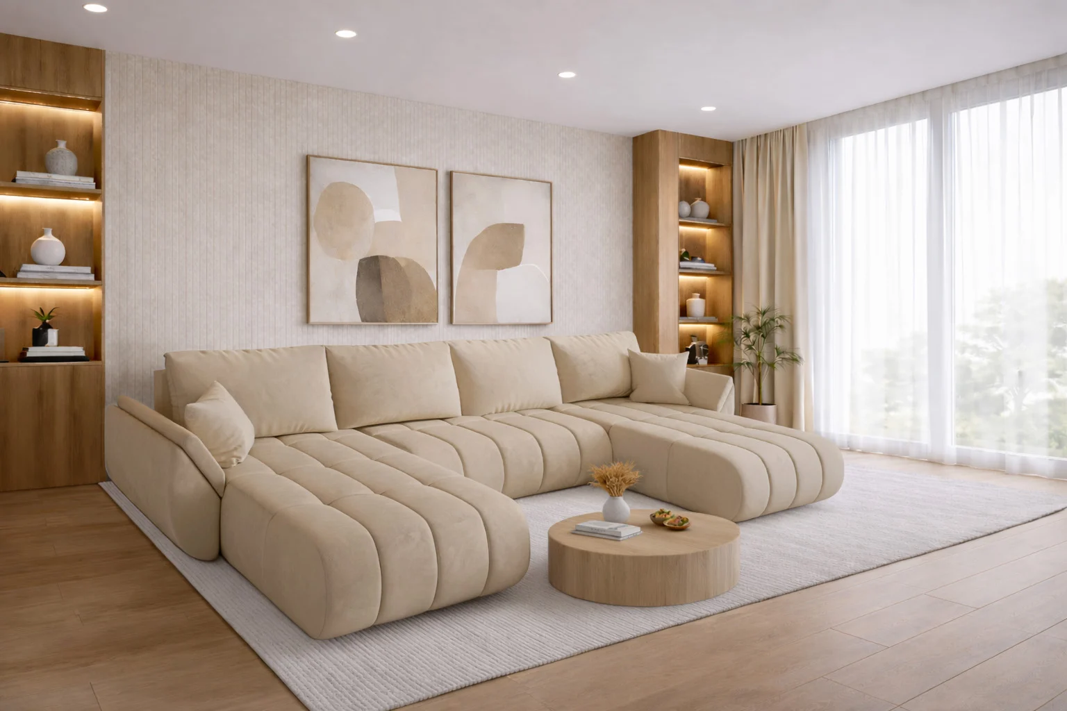 Ecksofa modernes U-Form Sofa mit Schlaffunktion und Bettkasten im Veloursstoff Monolith TOKYO U PREMIUM