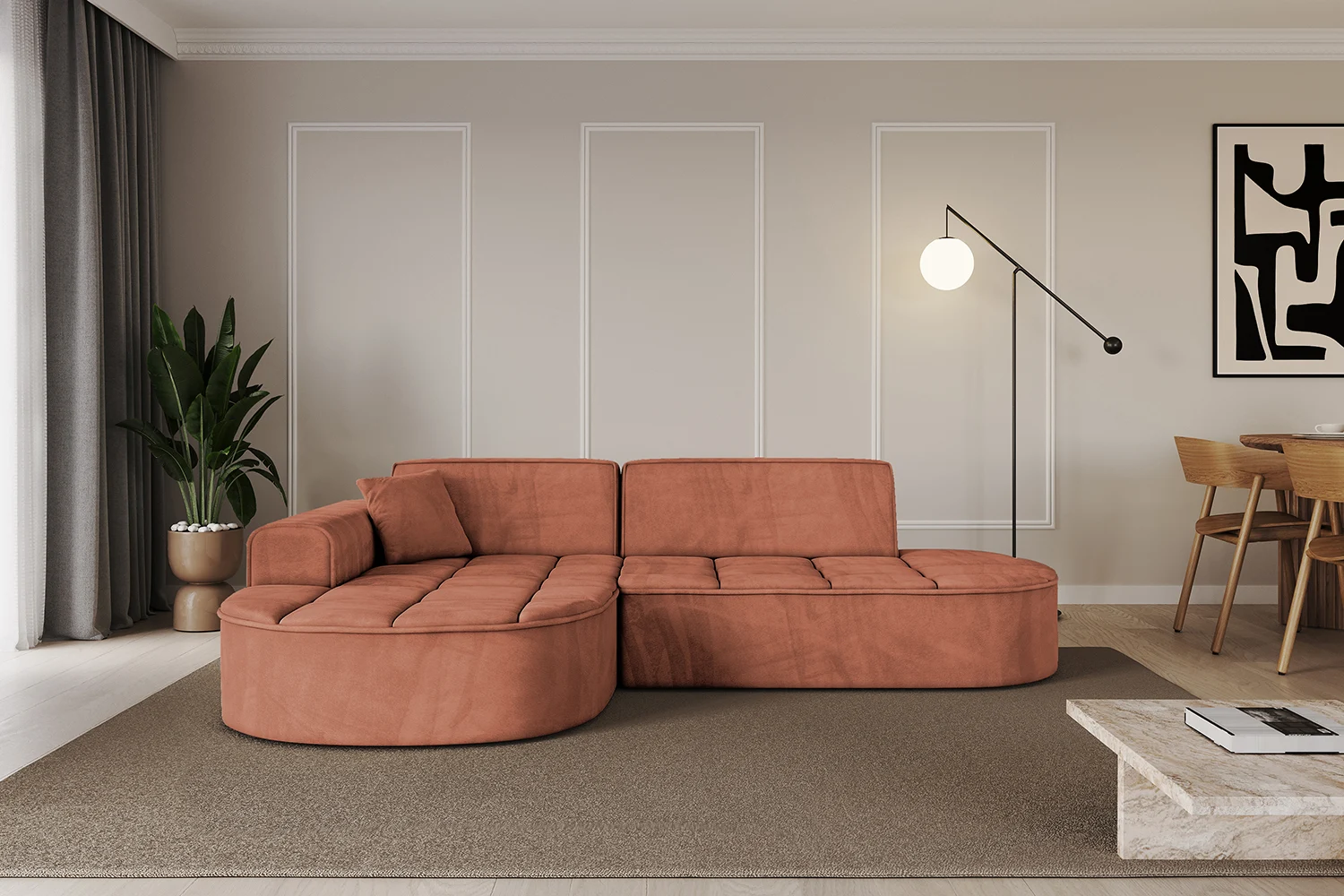 Ecksofa TARO-L1 Apricot - Dream Velvet 202.07