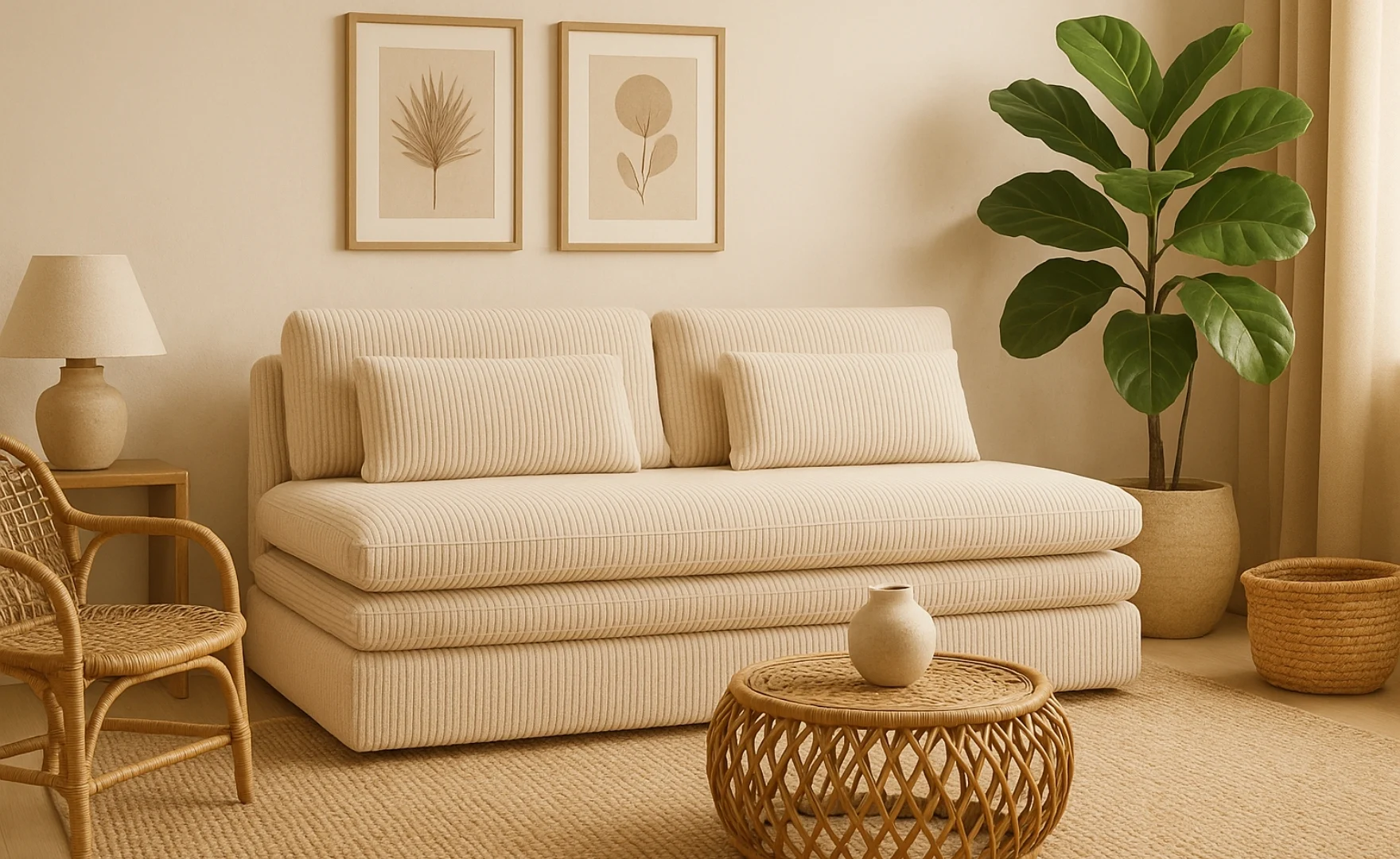 Schlafsofa aus Cord Stoff Poso Olia – Kompakt, Modern, Mit Bettkasten