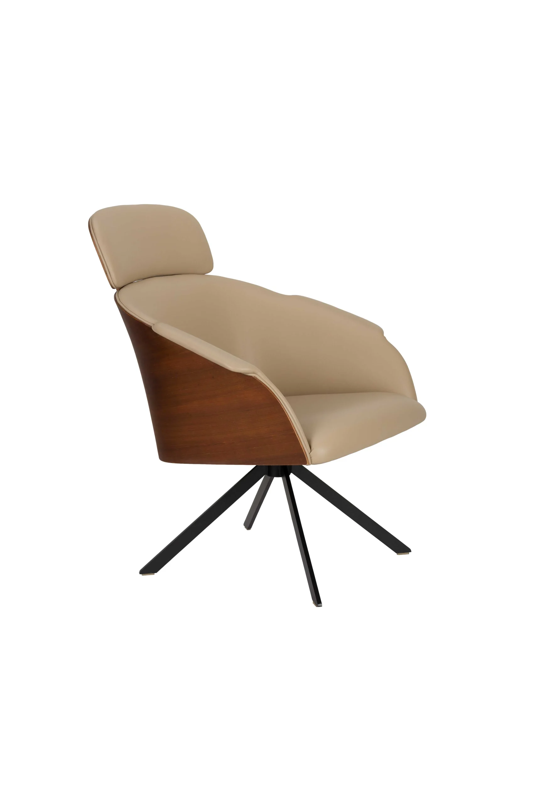 Zuiver Frie Lounge Chair PU-Leder/Nussbaumfurnier/Metall weiß/Braun